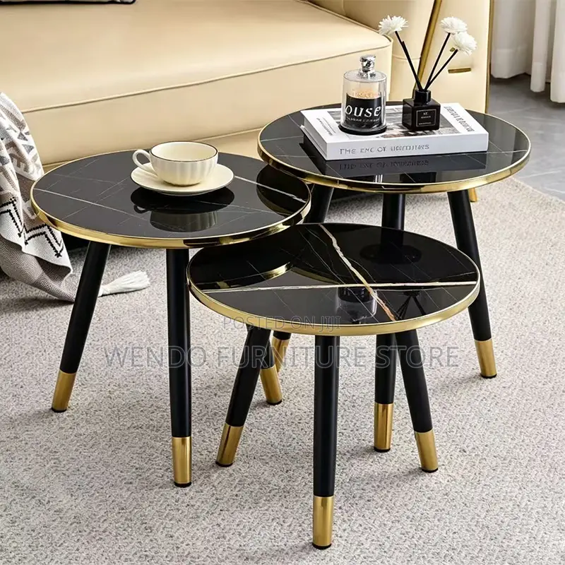 Coffee Table; Round Triplet Marble Home Living Room Tables