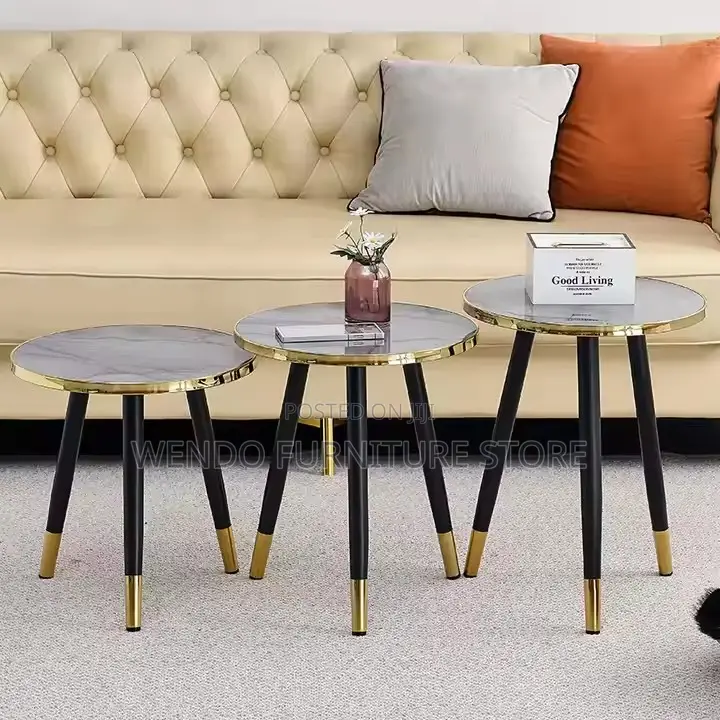 Coffee Table; Round Triplet Marble Home Living Room Tables
