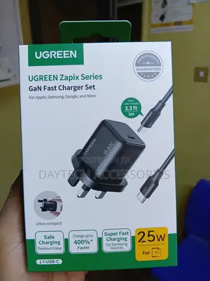 UGREEN 25W PD Fast Charger Adapter + USB-C Cable - Black