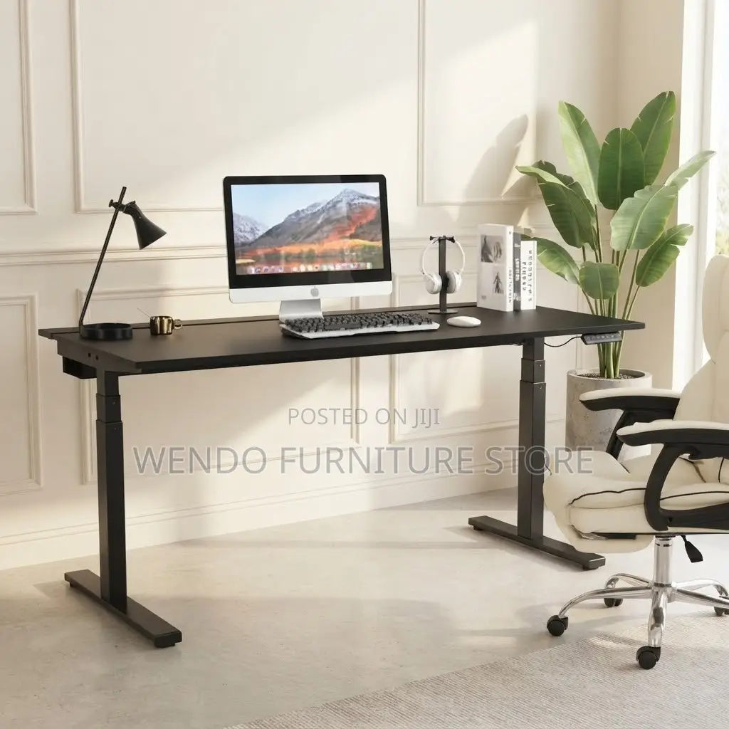 Office Desk : Sleek Black Electric Height-Adjustable Standing Desk