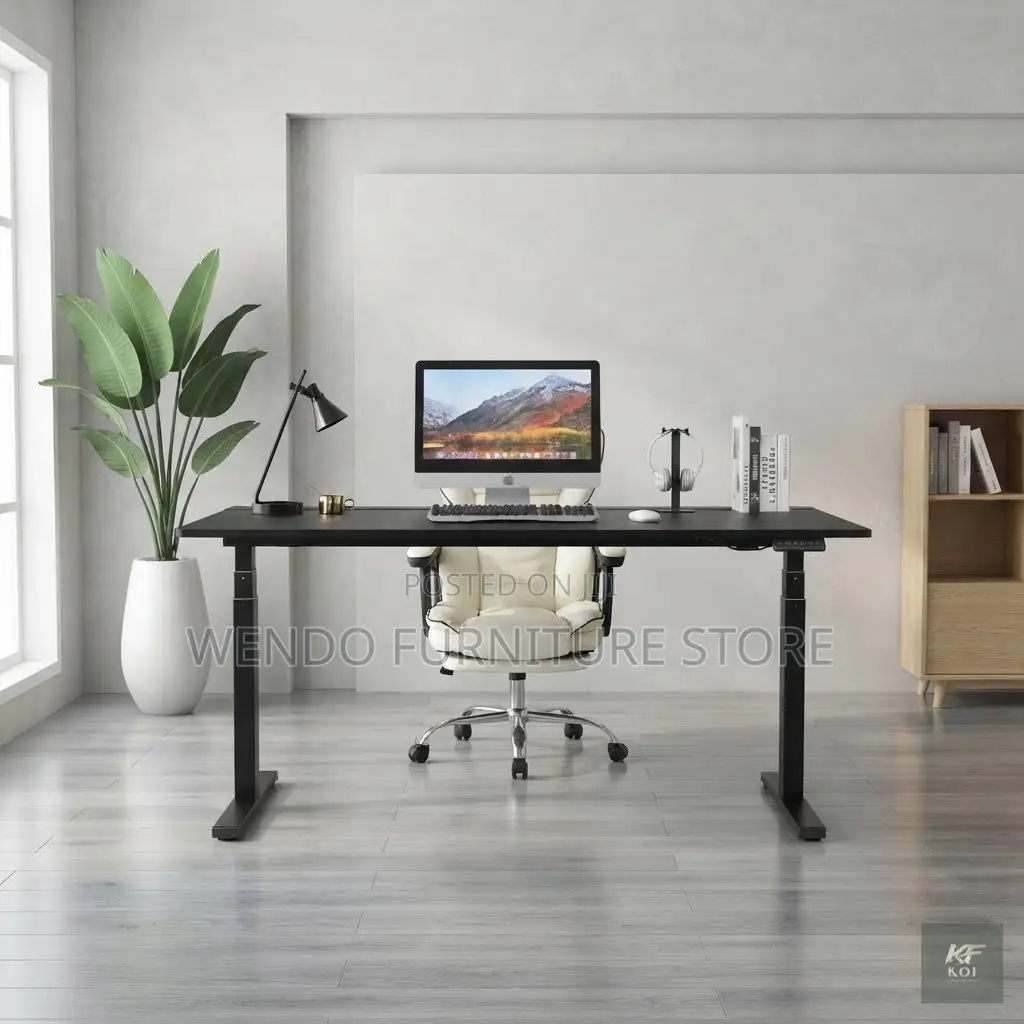 Office Desk : Sleek Black Electric Height-Adjustable Standing Desk