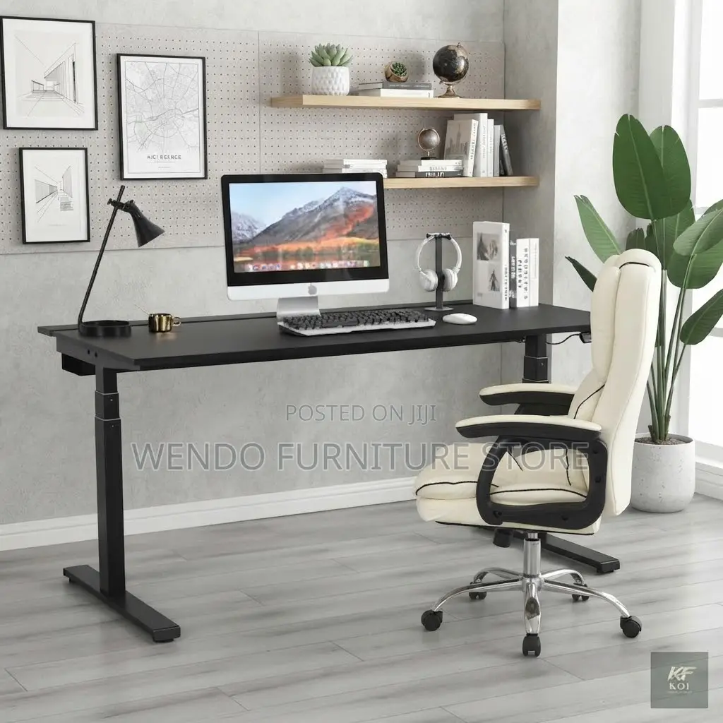 Office Desk : Sleek Black Electric Height-Adjustable Standing Desk