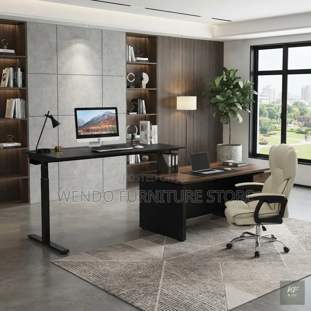 Office Desk : Sleek Black Electric Height-Adjustable Standing Desk