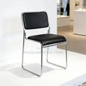 Office Chair : Black Padded Stackable Visitor Chair