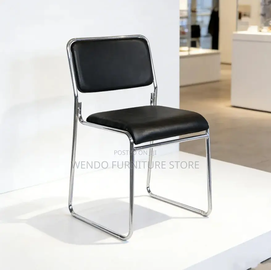 Office Chair : Black Padded Stackable Visitor Chair