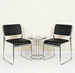 Office Chair : Black Padded Stackable Visitor Chair