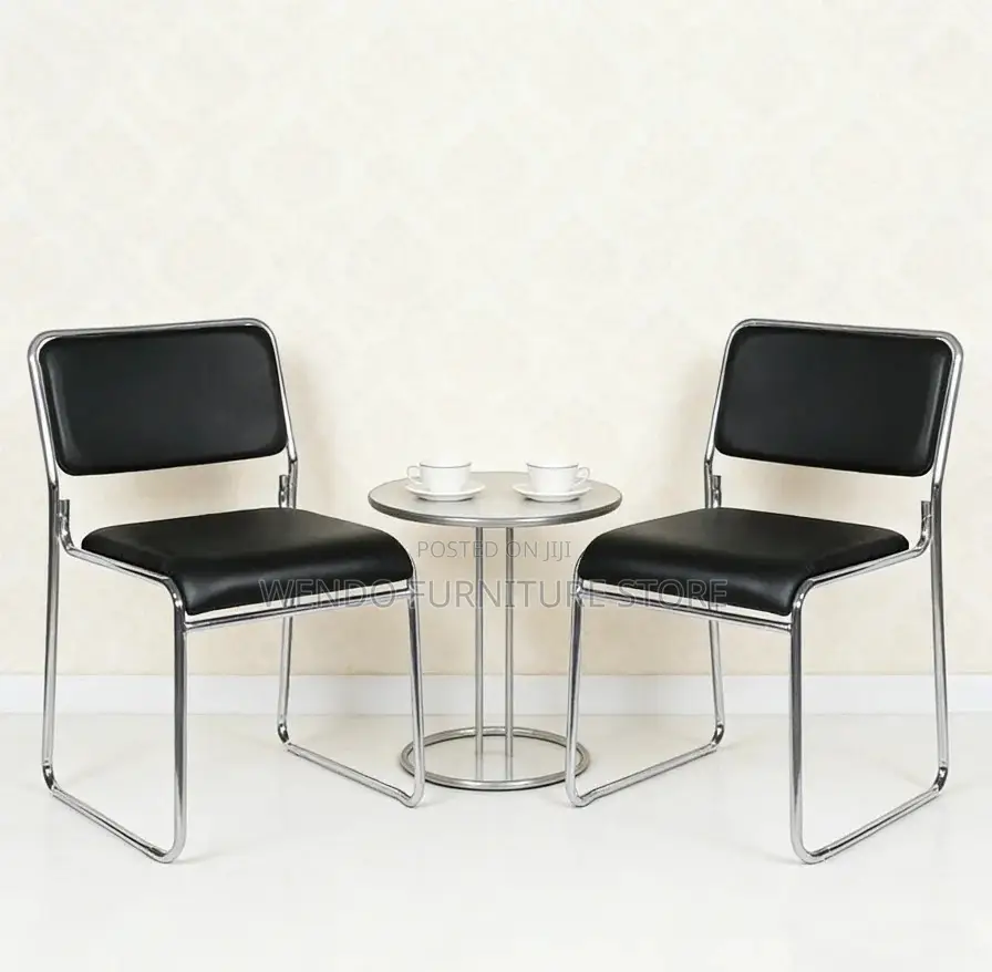 Office Chair : Black Padded Stackable Visitor Chair