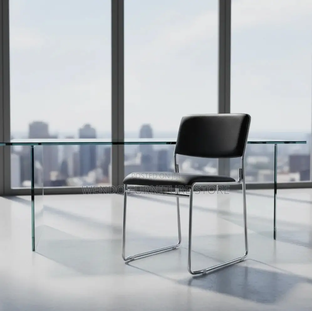 Office Chair : Black Padded Stackable Visitor Chair