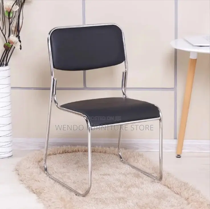 Office Chair : Black Padded Stackable Visitor Chair