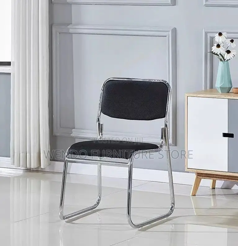 Office Chair : Black Padded Stackable Visitor Chair