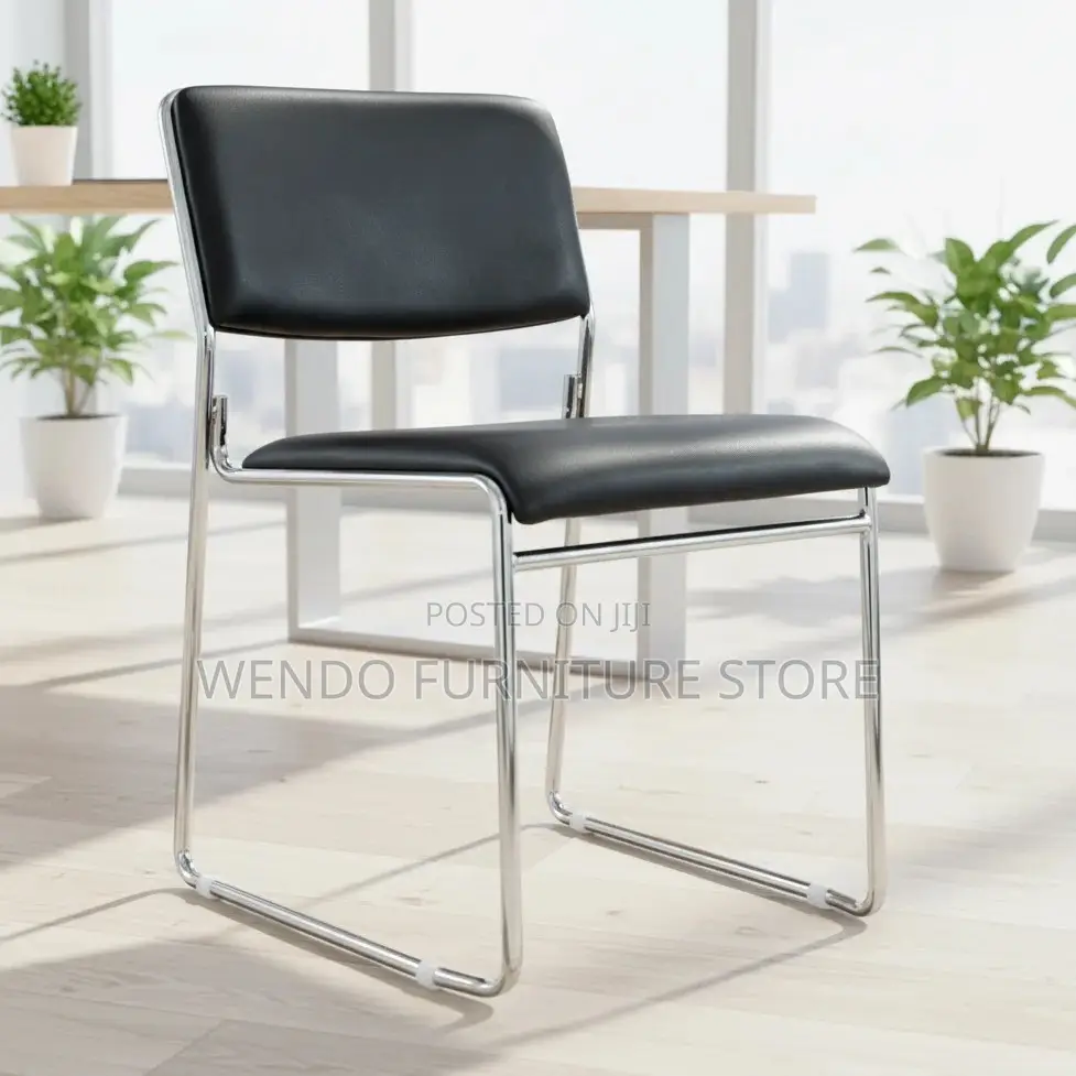 Office Chair : Black Padded Stackable Visitor Chair