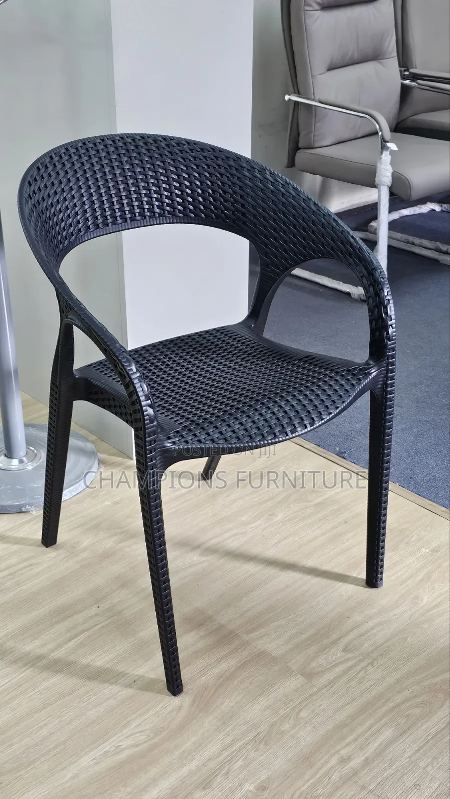 Black Molded Plastic Rattan Texture Armchair