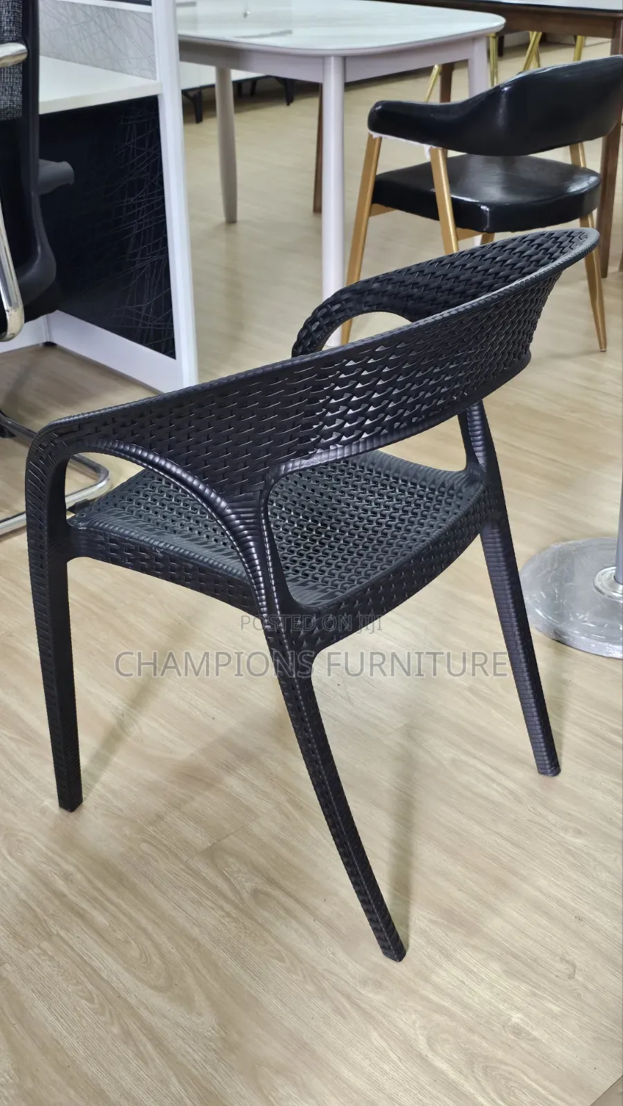 Black Molded Plastic Rattan Texture Armchair