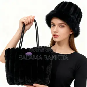 Y2K Trendy Fluffy Faux Fur Shoulder Bag & Bucket Hat 2-Piece Set