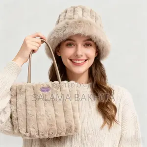 Y2K Trendy Fluffy Faux Fur Shoulder Bag & Bucket Hat 2-Piece Set