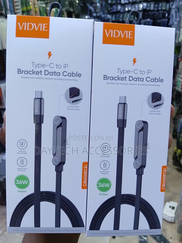 VIDVIE 36W Type-C to Lightning Braided Data Cable With Phone Stand.