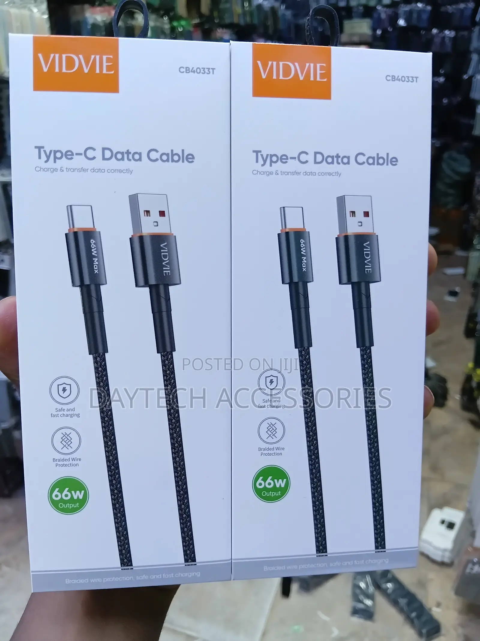 VIDVIE CB4033T Type-C Data Cable 66W of Super-Fast Charging.