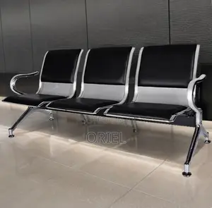 Ce Bench : 3-Seater Padded Black Leather Waiting Bench