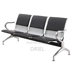 Ce Bench : 3-Seater Padded Black Leather Waiting Bench