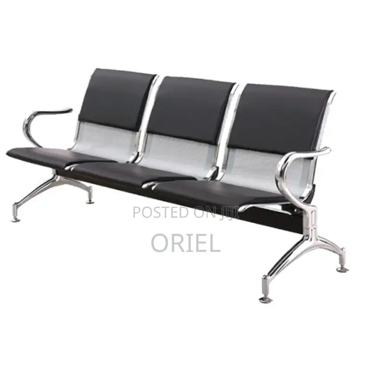 Ce Bench : 3-Seater Padded Black Leather Waiting Bench