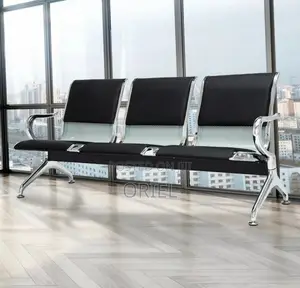 Ce Bench : 3-Seater Padded Black Leather Waiting Bench