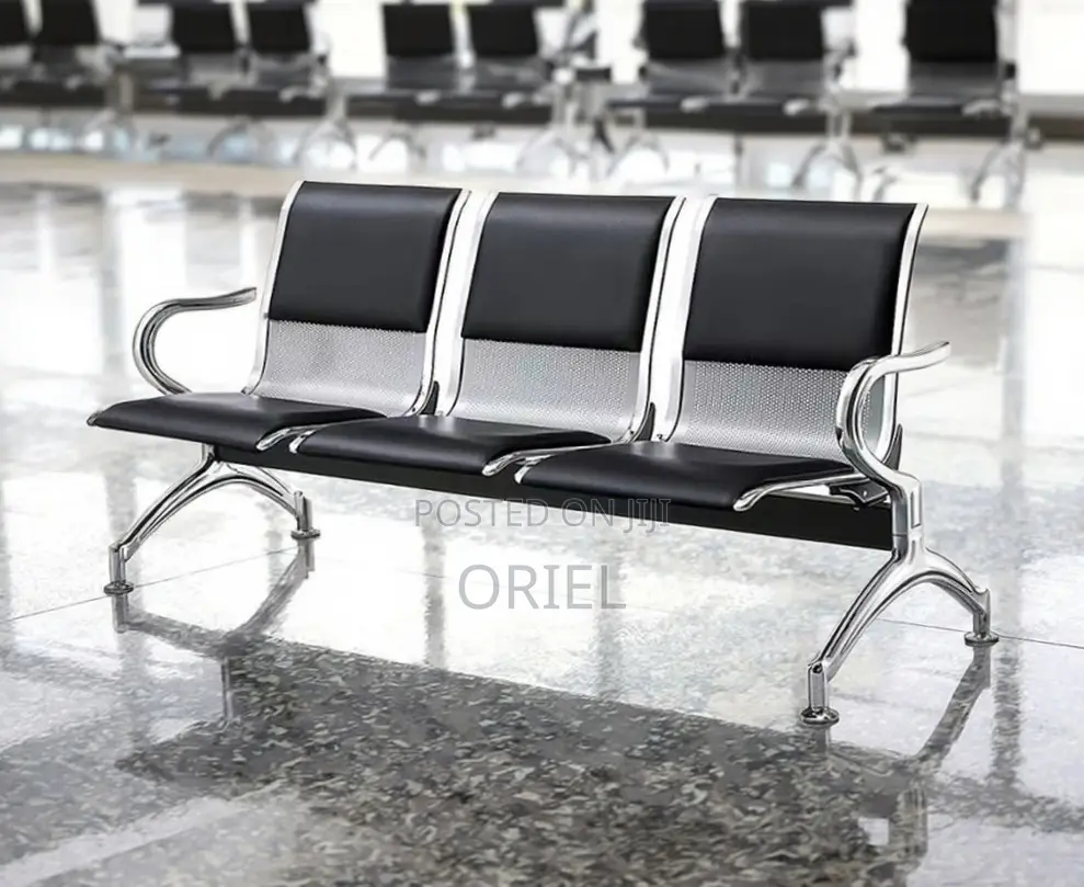 Ce Bench : 3-Seater Padded Black Leather Waiting Bench