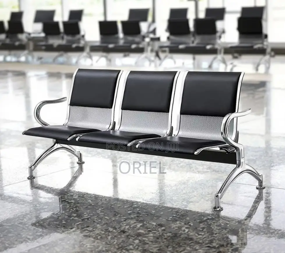 Ce Bench : 3-Seater Padded Black Leather Waiting Bench