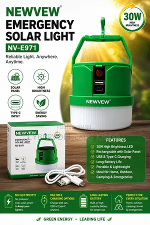 NEWVEW NV-E971 30W Emergency Solar Light – Rechargeable LED Lantern