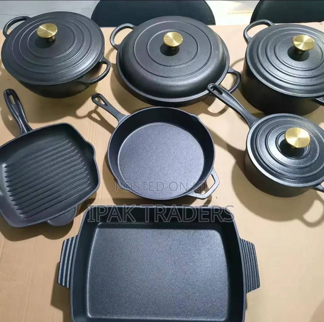 `NSFE 11 PCS Enamel *Cast Iron Cooking Pots*`With Gold Knobs