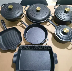 `NSFE 11 PCS Enamel *Cast Iron Cooking Pots*`With Gold Knobs
