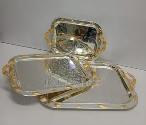 3 in 1 Stainless Steel Serving Trays With a Gold Vanished Handles