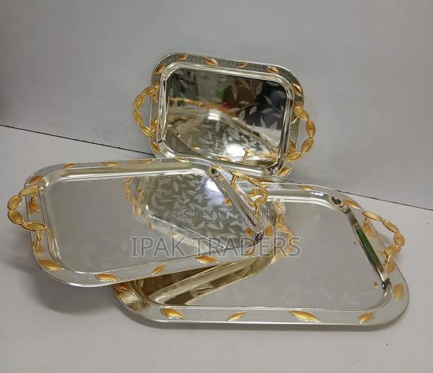 3 in 1 Stainless Steel Serving Trays With a Gold Vanished Handles