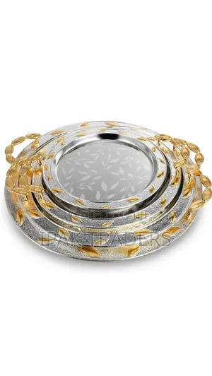 3 in 1 Stainless Steel Serving Trays With a Gold Vanished Handles