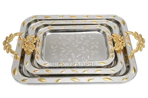 3 in 1 Stainless Steel Serving Trays With a Gold Vanished Handles