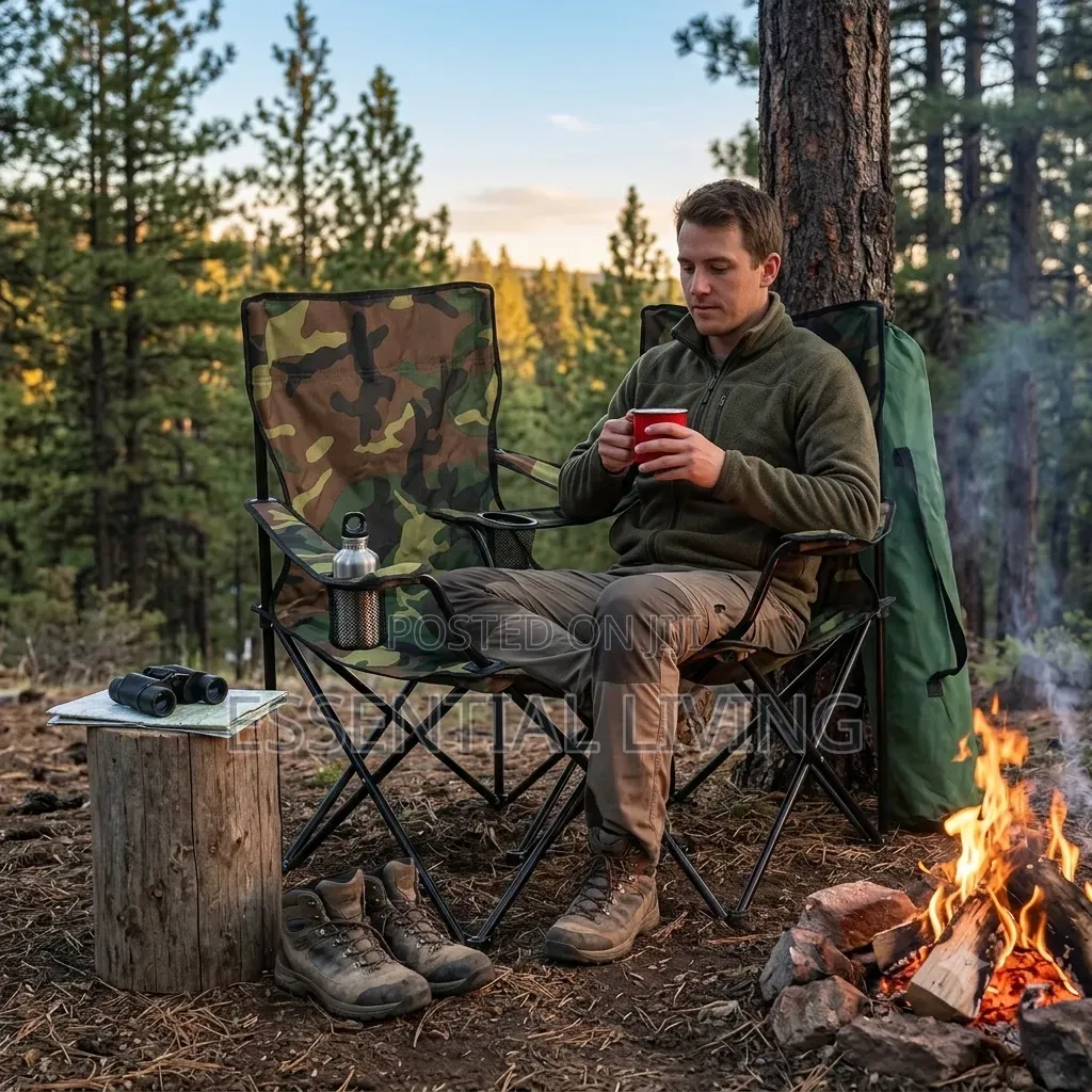 Portable Foldable Camouflage Camping Chair With Cup Holder & Carry Bag