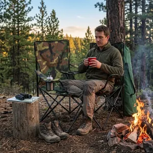 Portable Foldable Camouflage Camping Chair With Cup Holder & Carry Bag