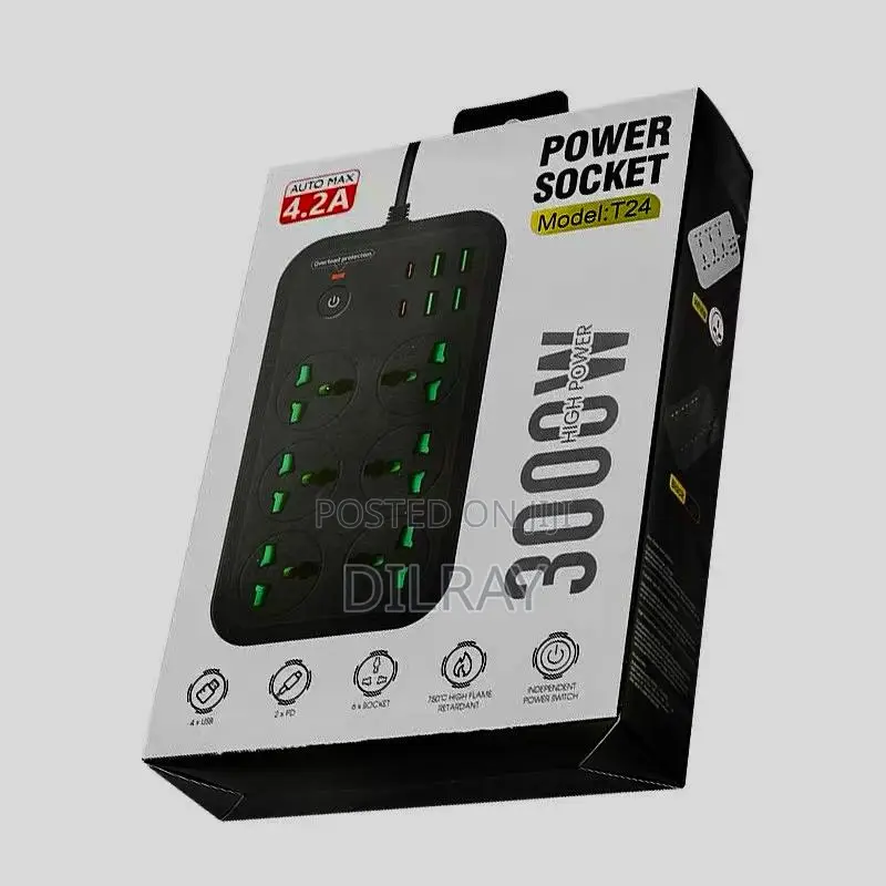 6 Port Power Socket Extension With 4 USB & 2 PD