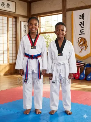 Kids Taekwondo Uniform Set With v-Neck Top Pants and BeltChildrens