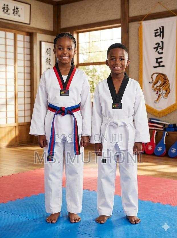 Kids Taekwondo Uniform Set With v-Neck Top Pants and BeltChildrens