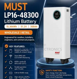 Must 15.36kwh - 51.2V (300Ah) Lithium Ion Battery  6000 Cycle 80% DOD