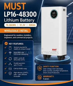 Must 15.36kwh - 51.2V (300Ah) Lithium Ion Battery  6000 Cycle 80% DOD