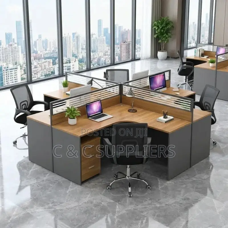 Curved 4-Desk Workstation