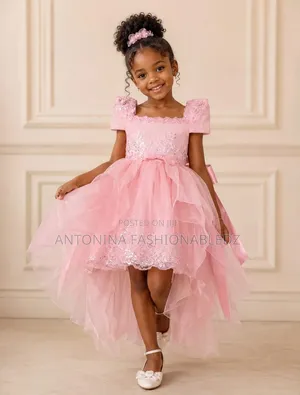 High-Low Dress for Girls Pink and White