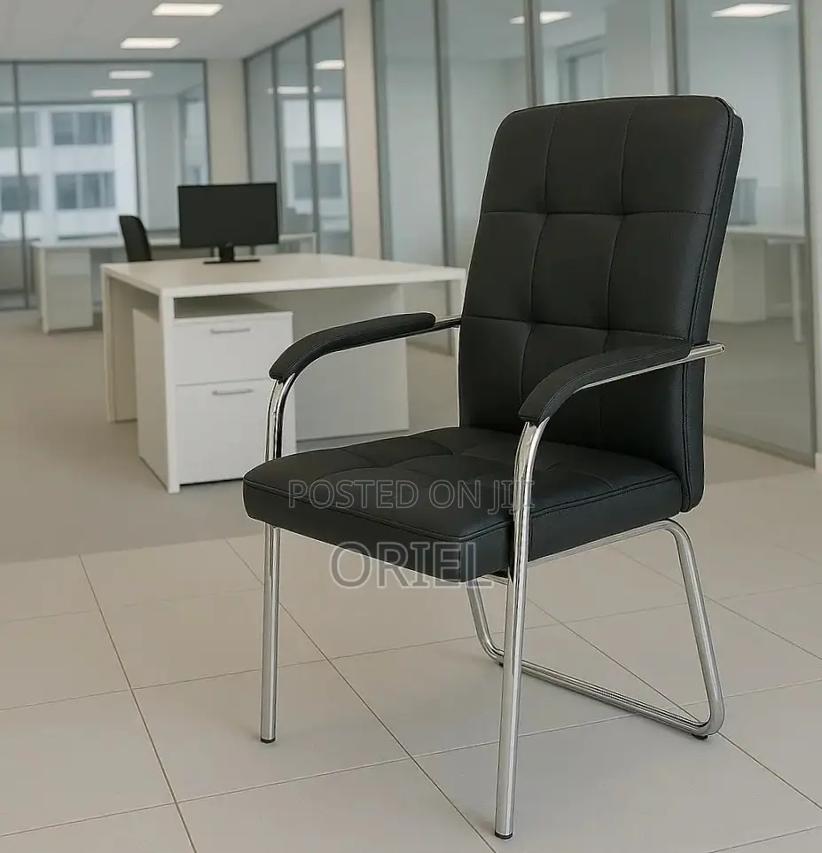 Office Chair : Medium Back Leather Padded Waiting Chair