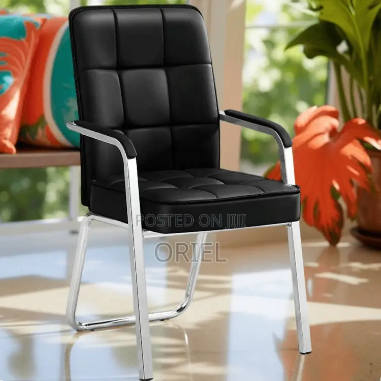 Office Chair : Medium Back Leather Padded Waiting Chair