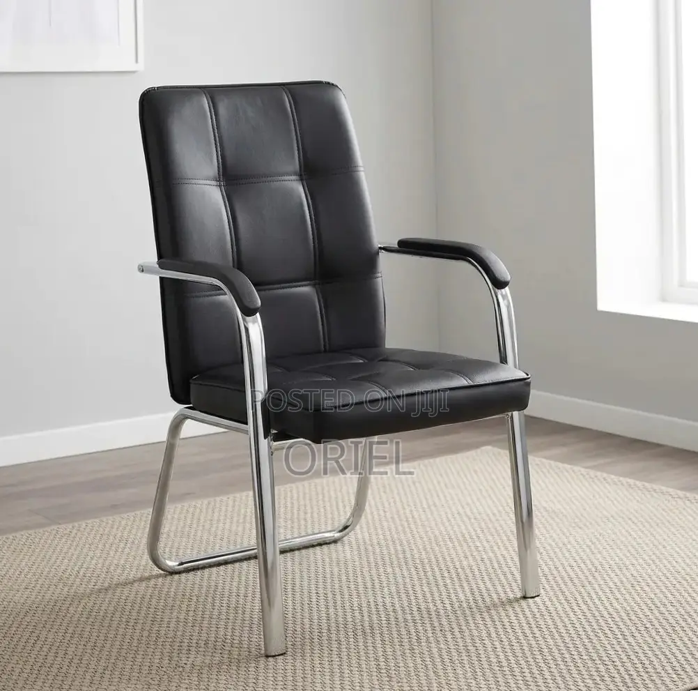 Office Chair : Medium Back Leather Padded Waiting Chair