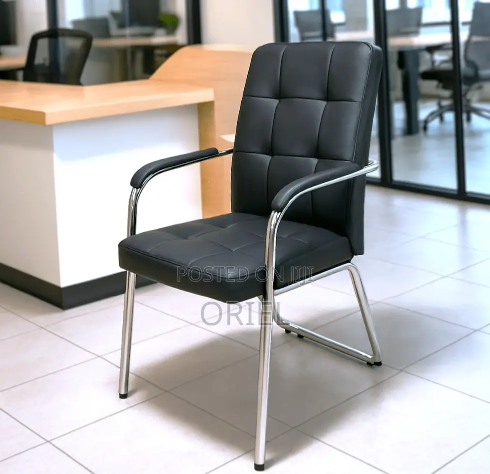 Office Chair : Medium Back Leather Padded Waiting Chair