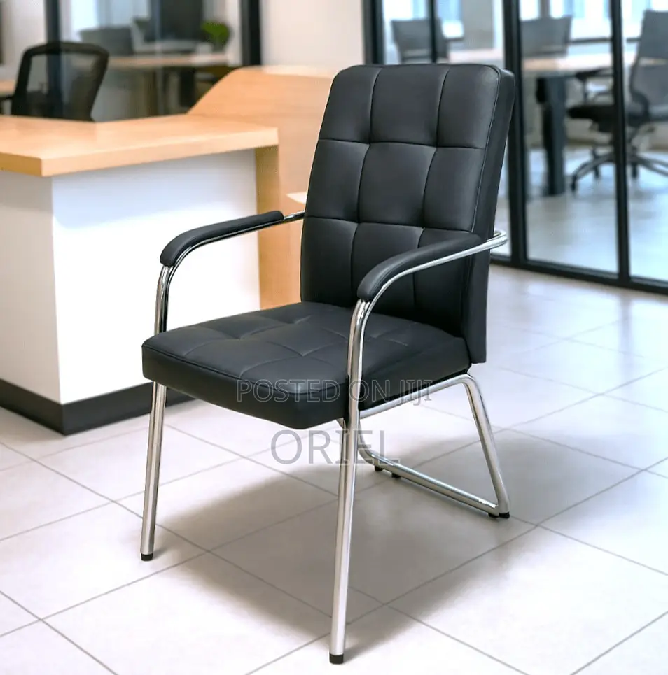 Office Chair : Medium Back Leather Padded Waiting Chair