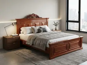 Bed; Luxury Contemporary Mahogany Wooden Bed for Master Bedroom Decor