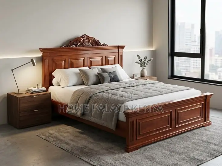 Bed; Luxury Contemporary Mahogany Wooden Bed for Master Bedroom Decor